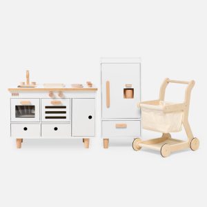 The Play Kitchen + Fridge + Shopping Cart